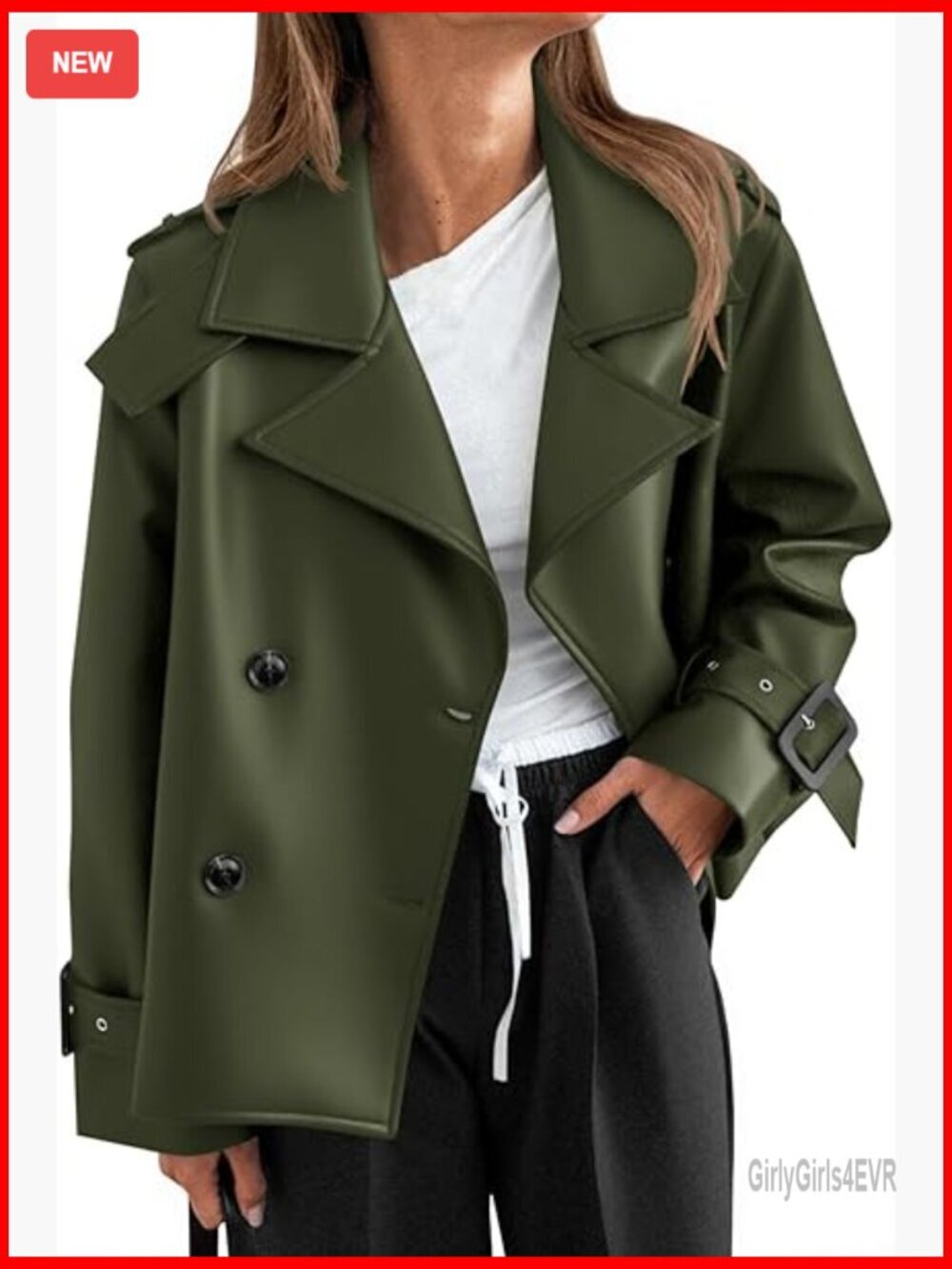 Oversized Faux Leather Motorcycle Jacket Button Down Trench Coat Women
